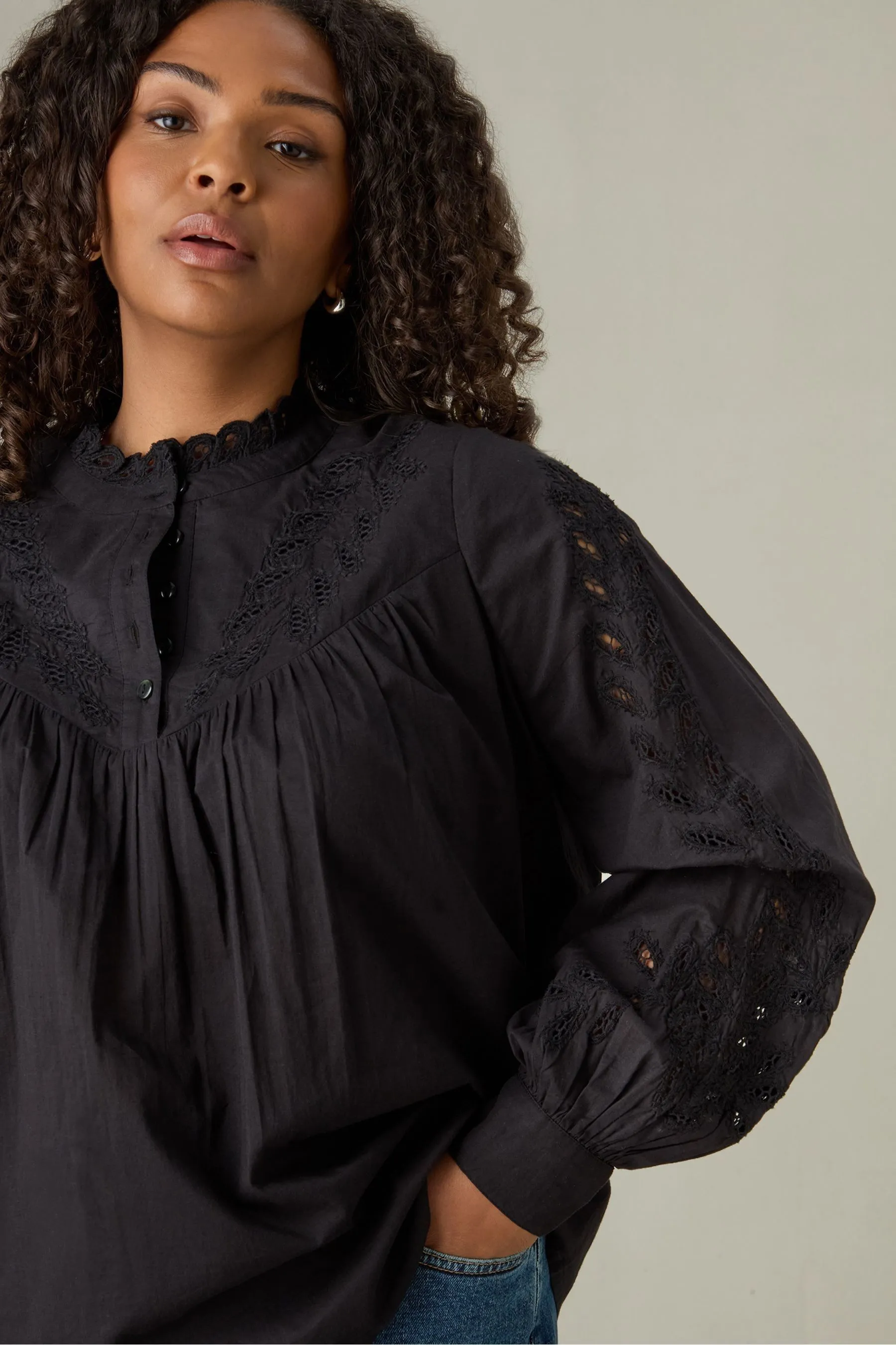 Live Unlimited Live Unlimited Curve Cotton Cut Work Detail 100% Cotton Blouse    