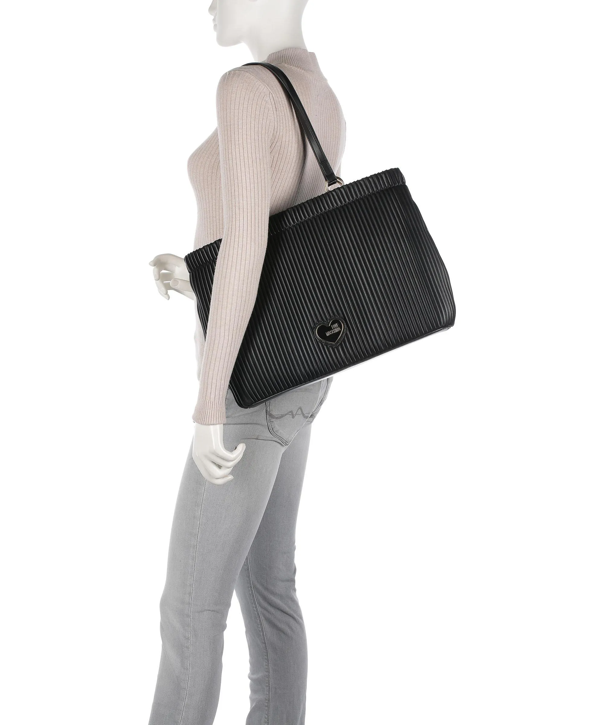  Love Moschino Pleated Borsa shopper pelle sintetica nero  