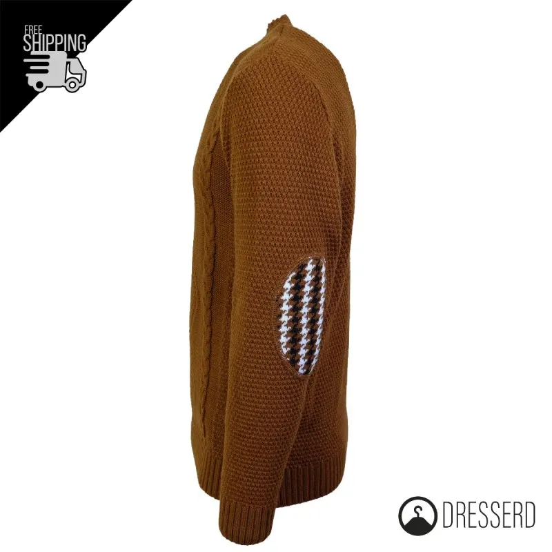 Maglia Uomo Invernale Toppe Colorate Manica Trama Pesante Girocollo Maglione Dresserd