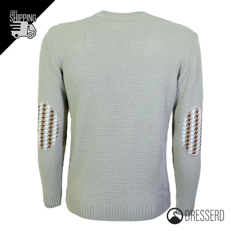 Maglia Uomo Invernale Toppe Colorate Manica Trama Pesante Girocollo Maglione Dresserd