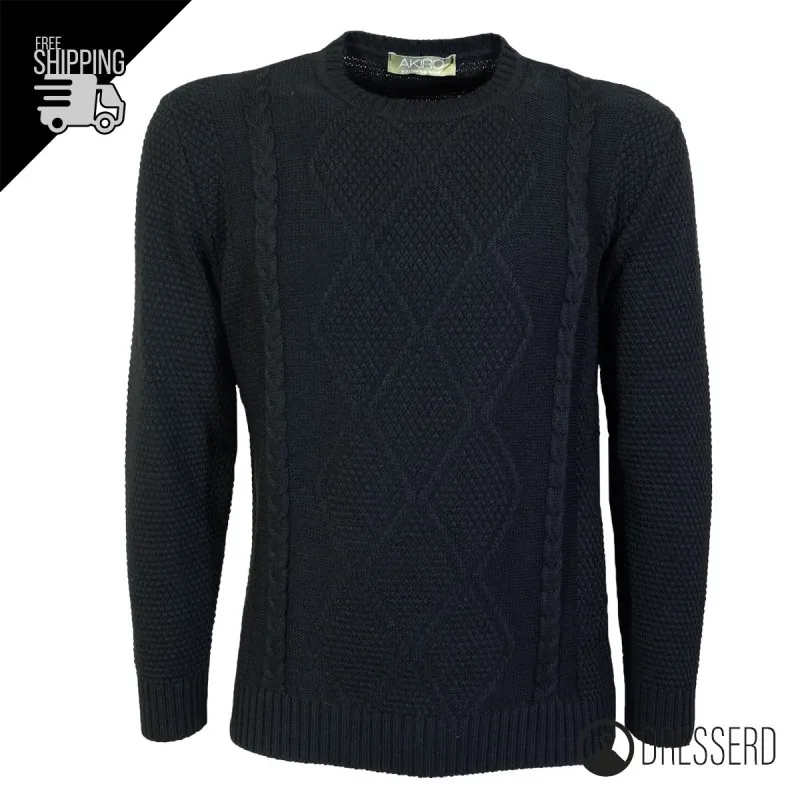 Maglia Uomo Invernale Toppe Colorate Manica Trama Pesante Girocollo Maglione Dresserd
