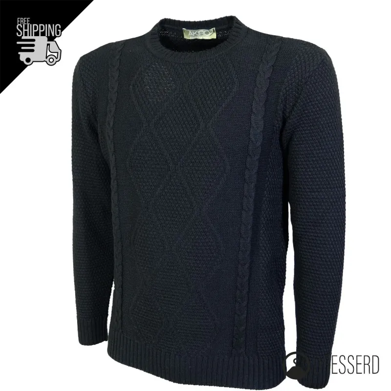 Maglia Uomo Invernale Toppe Colorate Manica Trama Pesante Girocollo Maglione Dresserd