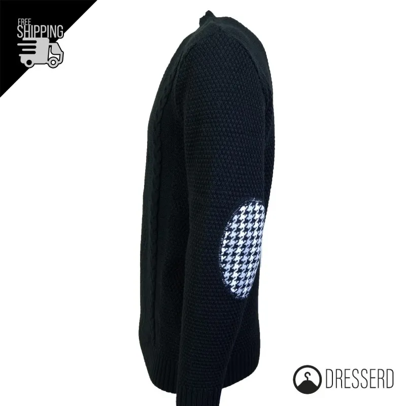 Maglia Uomo Invernale Toppe Colorate Manica Trama Pesante Girocollo Maglione Dresserd