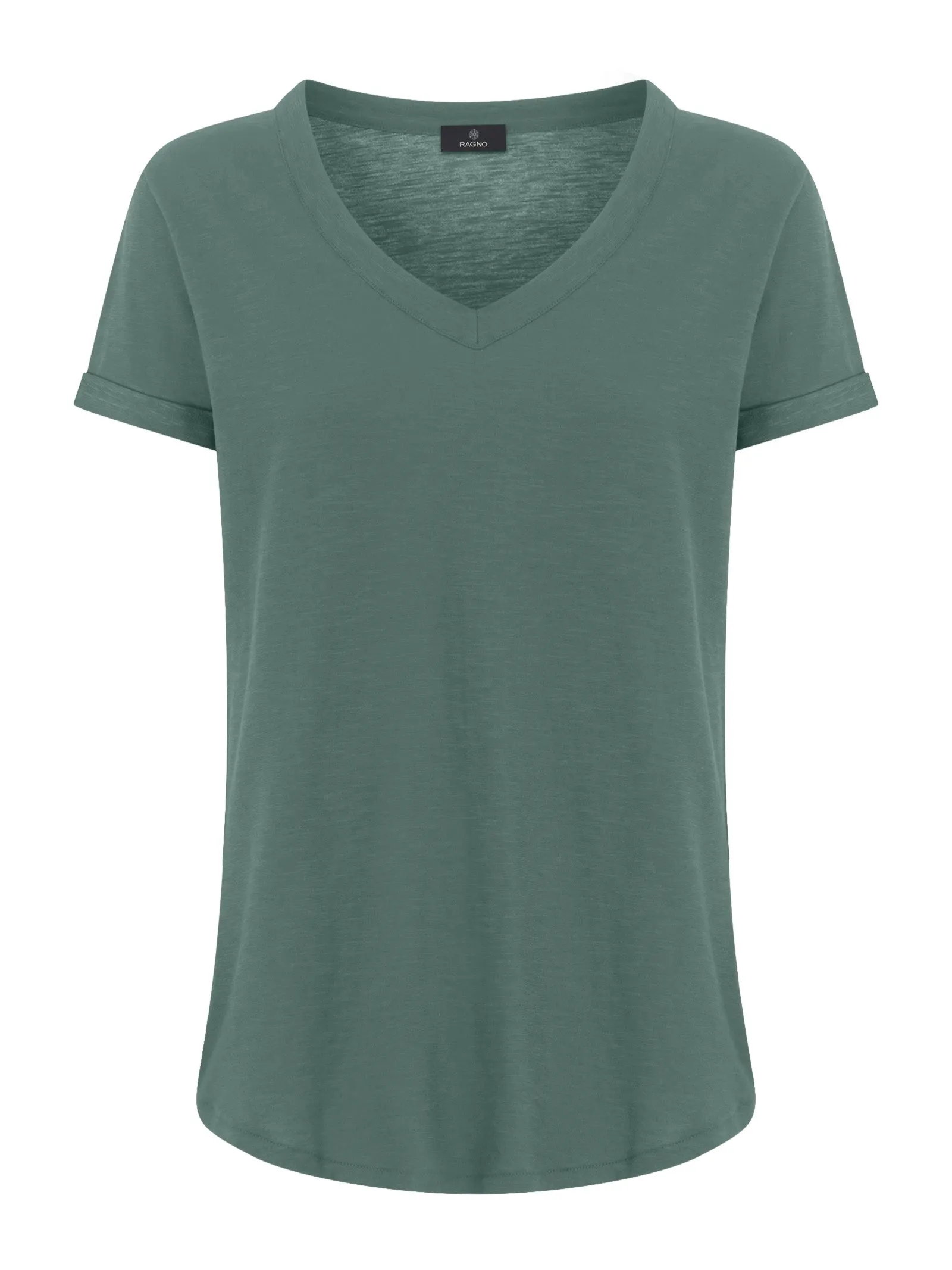 Maglietta con Scollo a V in slub jersey di cotone - Dark Forest
