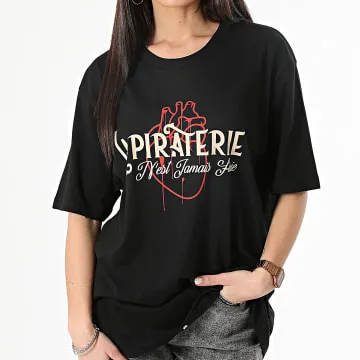 Maglietta oversize nera da donna con cuore Ratpi