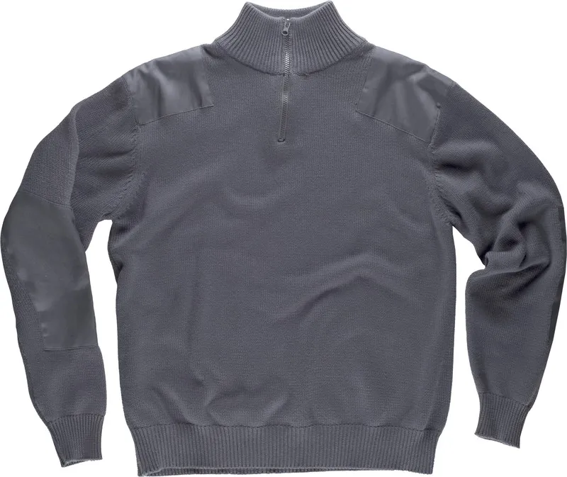 Maglione a mezza zip con rinforzi su spalle e gomiti Grigio