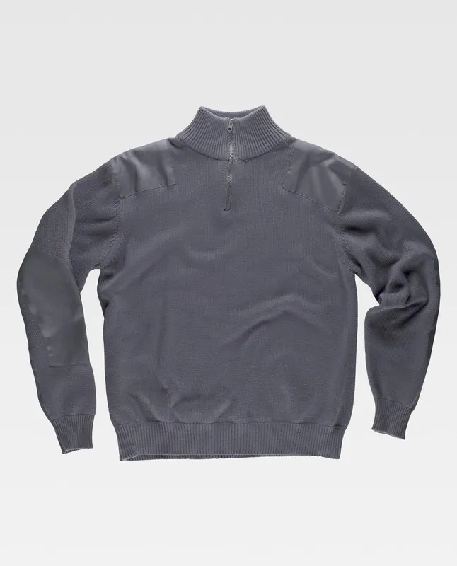 Maglione a mezza zip con rinforzi su spalle e gomiti Grigio