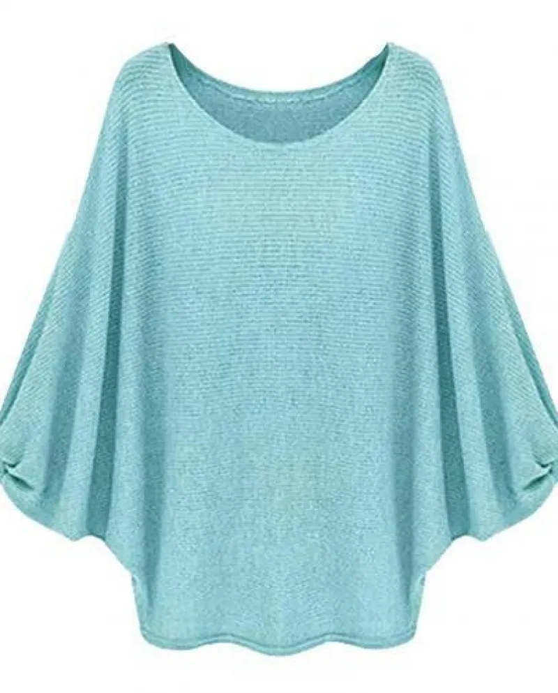 Maglione autunno inverno donna tinta unita manica a pipistrello oversize felpa