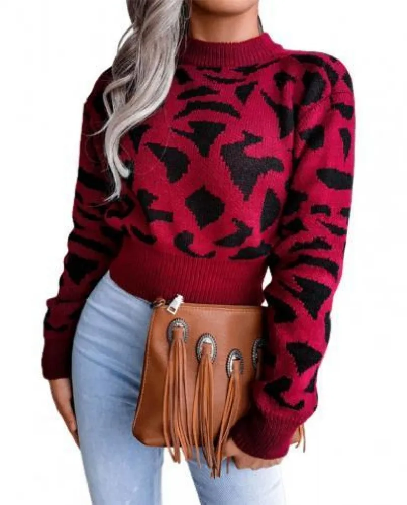 Maglione da donna modello leopardato o collo pullover autunno inverno maglioni