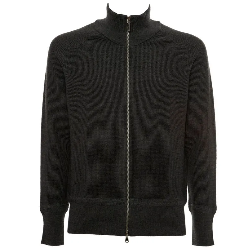 Maglione grigio in lana full zip 