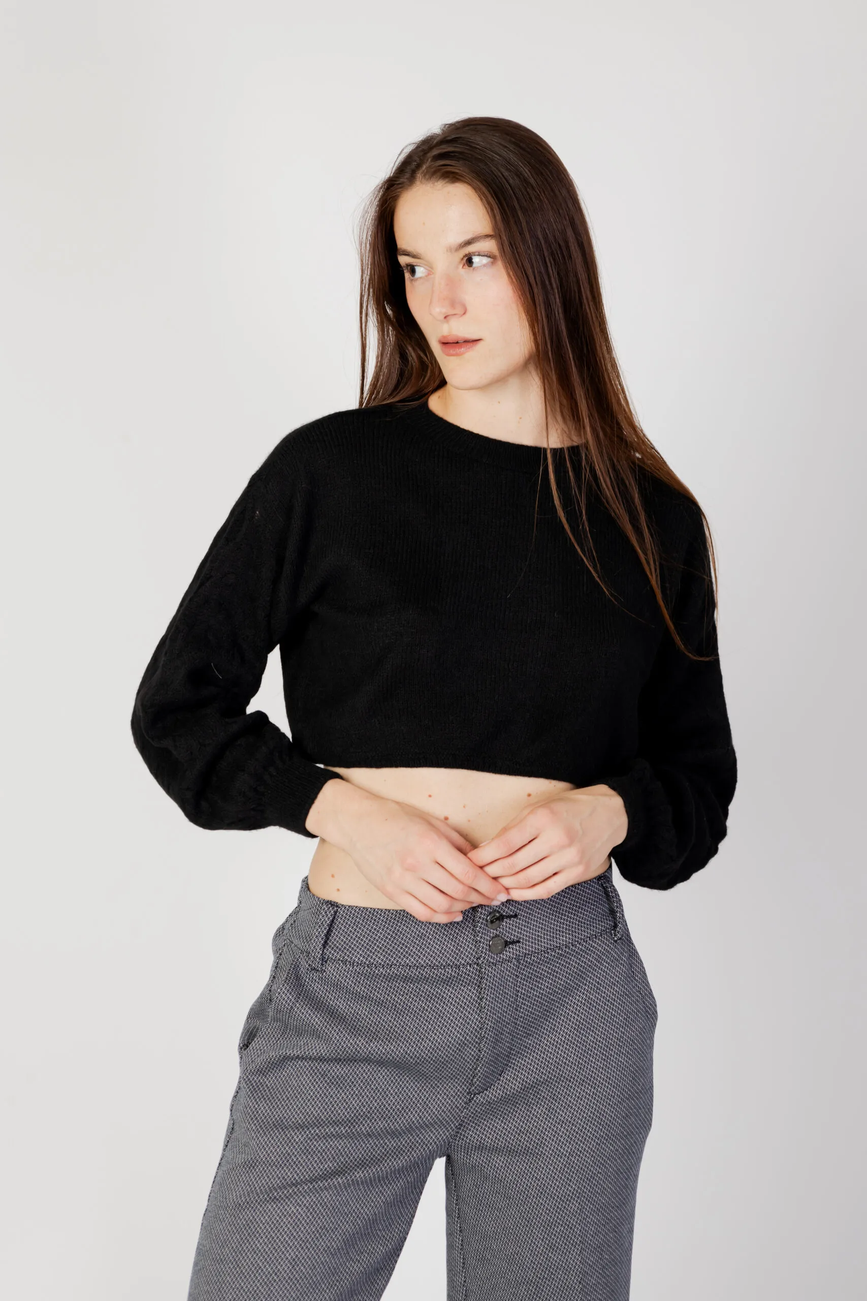 Maglione Only onltirona ls crop detail o-neck bf knt Nero
