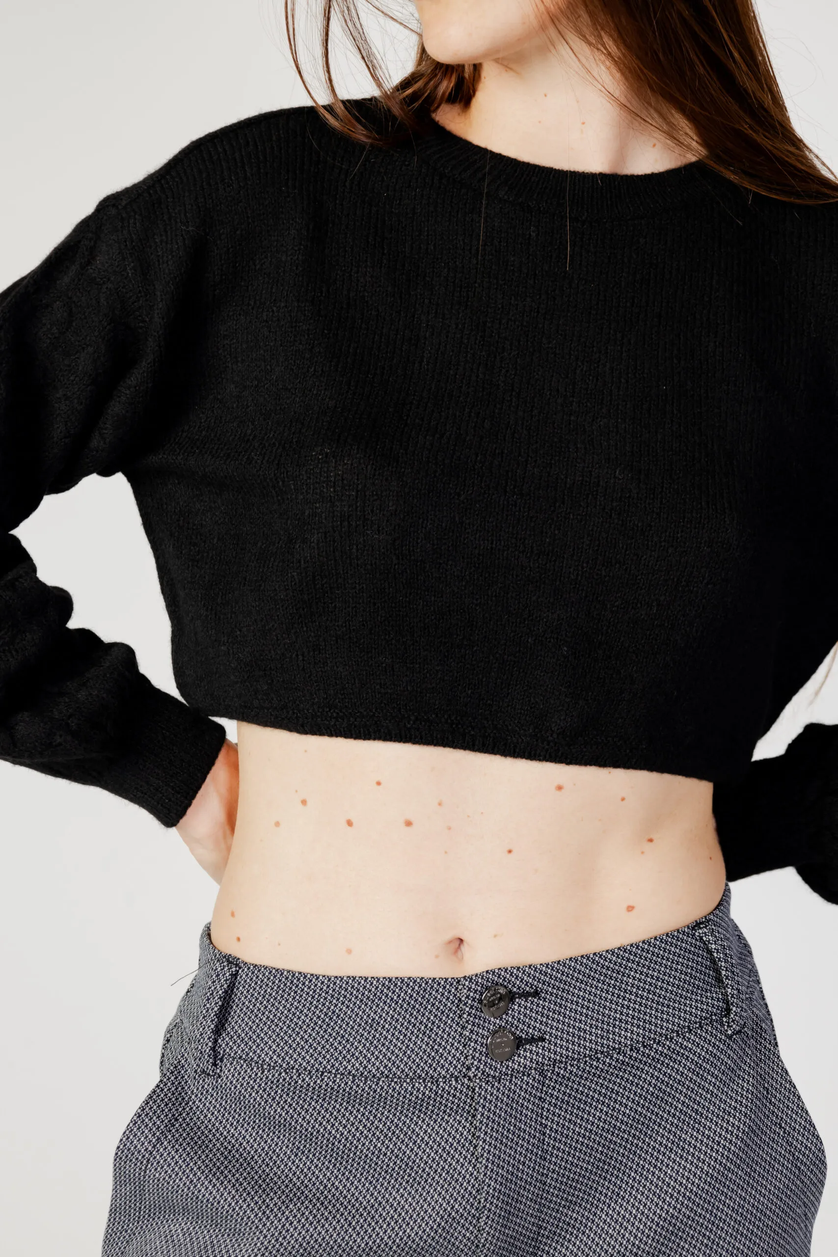 Maglione Only onltirona ls crop detail o-neck bf knt Nero