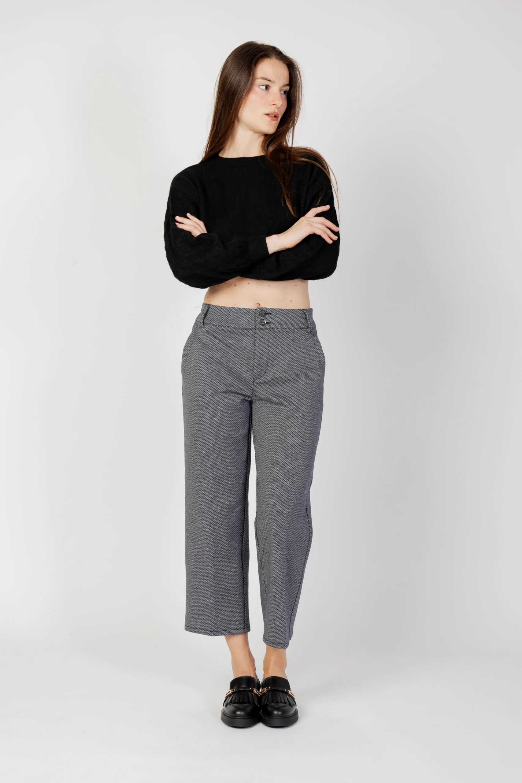 Maglione Only onltirona ls crop detail o-neck bf knt Nero