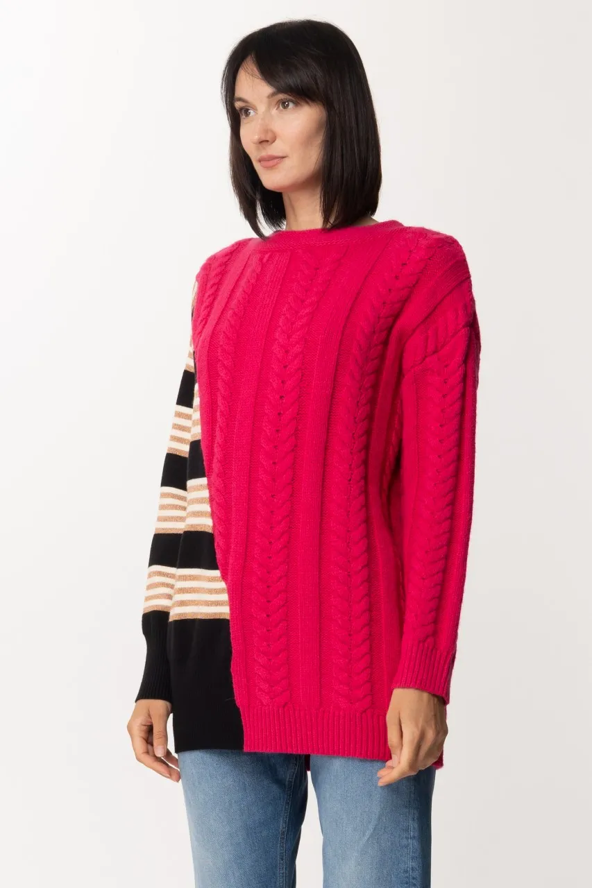 Maglione patchwork con inserto a righe MUL PURPLE BERRY/NERO RIGA