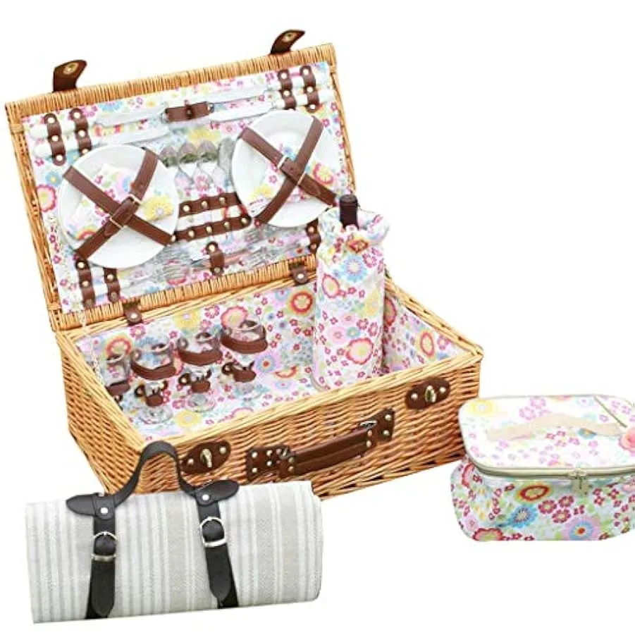 MXXHFC Set da Picnic, Cestino da Picnic per 4 Persone, Coperta da Picnic Pieghevole, Cesto da Picnic Set di Posate Set di Posate