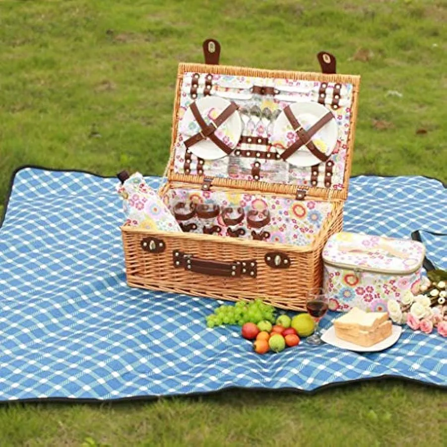 MXXHFC Set da Picnic, Cestino da Picnic per 4 Persone, Coperta da Picnic Pieghevole, Cesto da Picnic Set di Posate Set di Posate