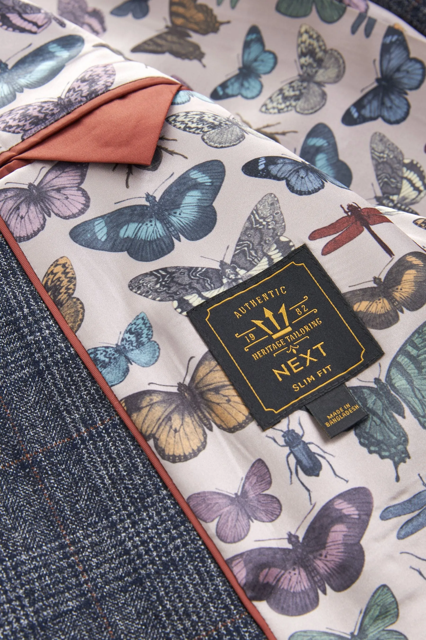 Navy  - Vestibilità attillata / Slim da A quadri Giacca da completo con finiture