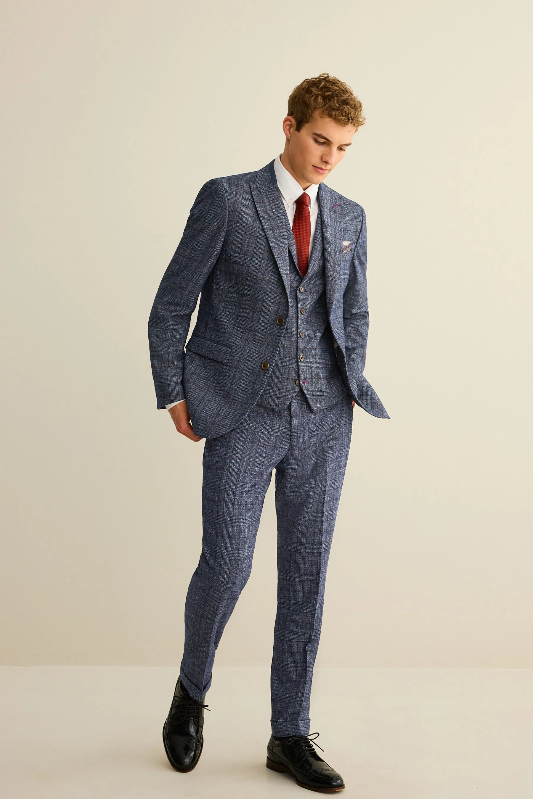 Navy  - Vestibilità attillata / Slim da A quadri Giacca da completo con finiture