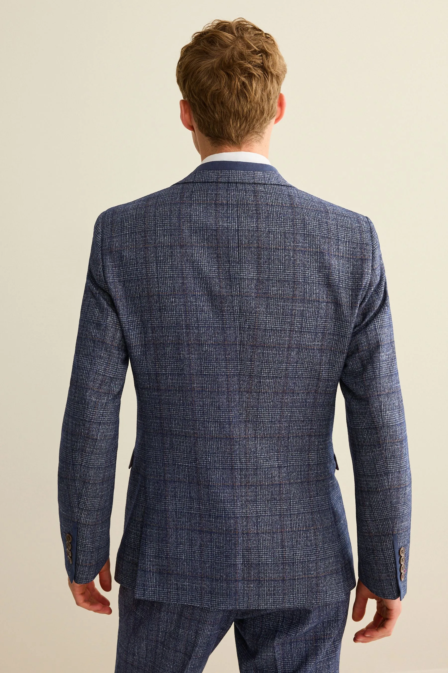 Navy  - Vestibilità attillata / Slim da A quadri Giacca da completo con finiture