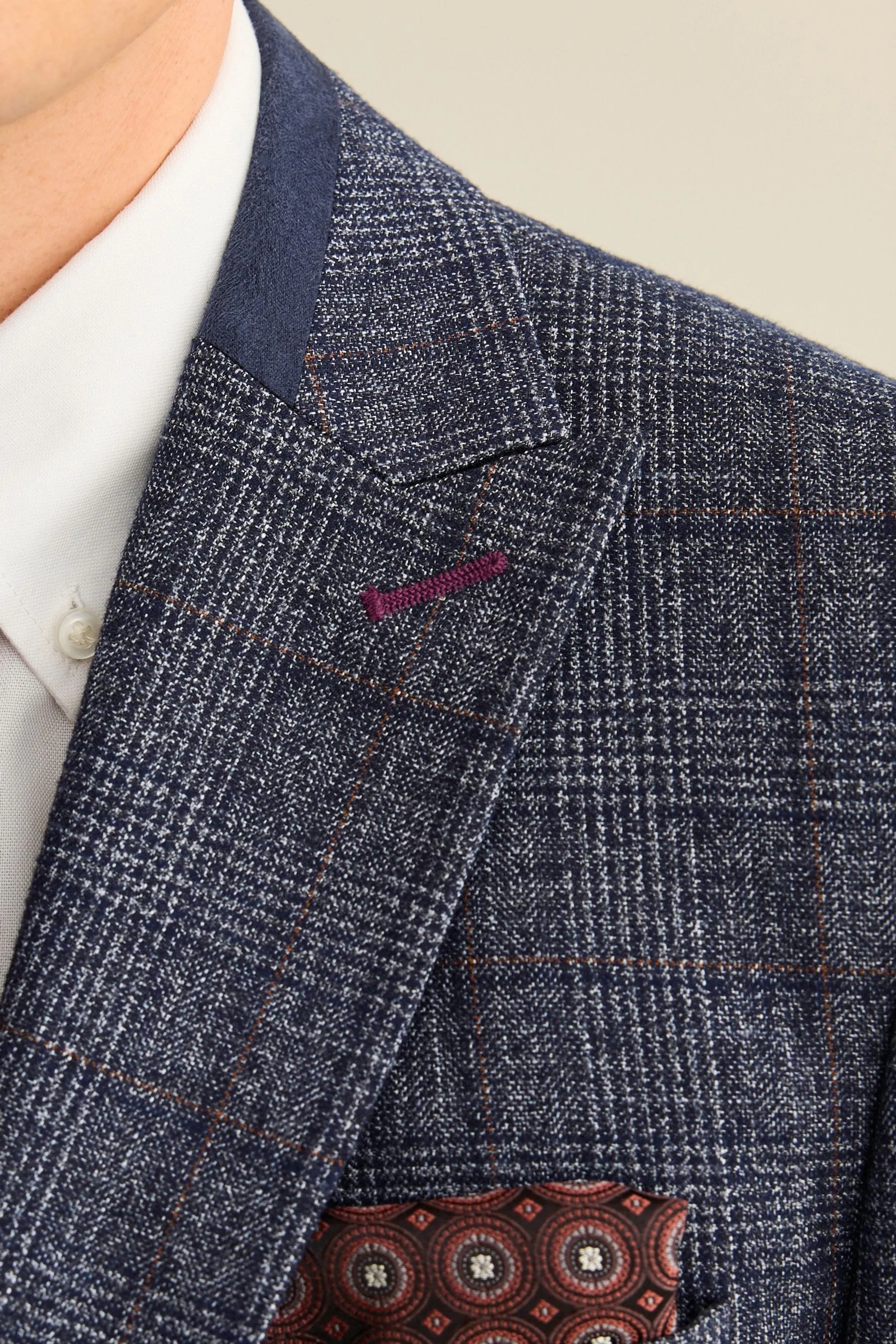 Navy  - Vestibilità attillata / Slim da A quadri Giacca da completo con finiture