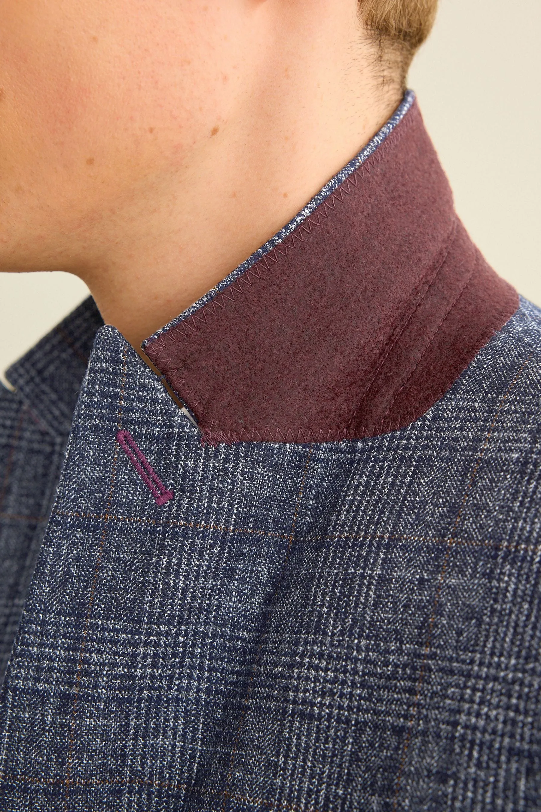 Navy  - Vestibilità attillata / Slim da A quadri Giacca da completo con finiture
