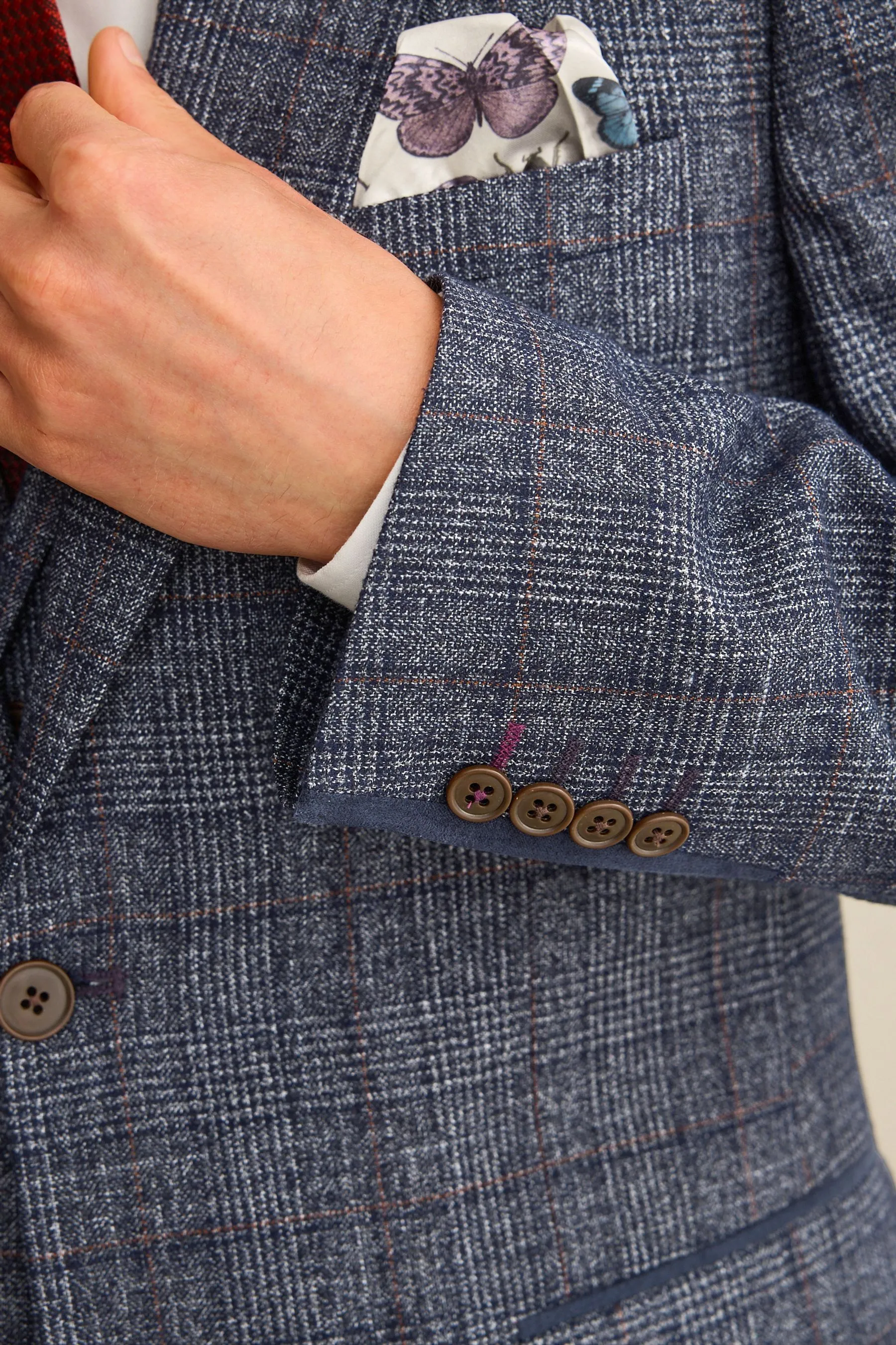 Navy  - Vestibilità attillata / Slim da A quadri Giacca da completo con finiture