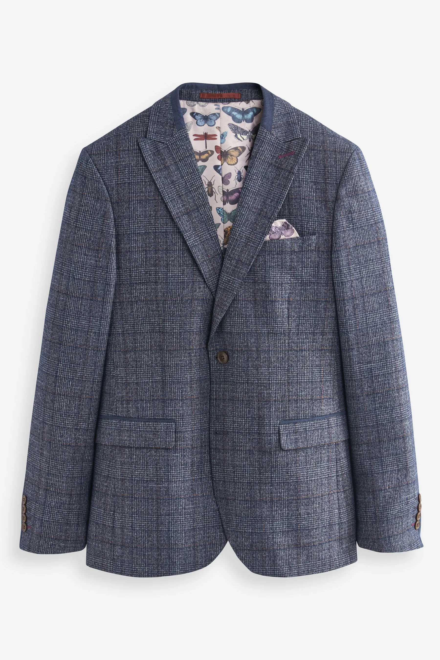 Navy  - Vestibilità attillata / Slim da A quadri Giacca da completo con finiture