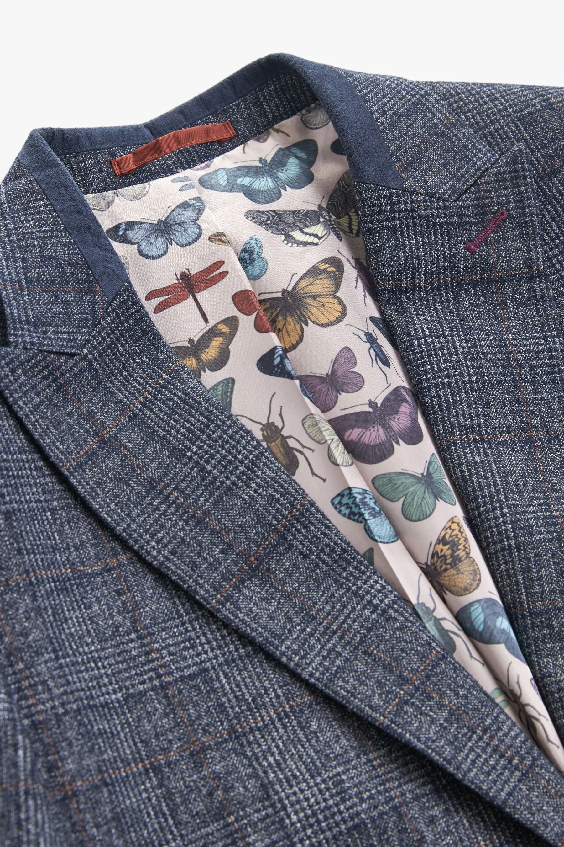 Navy  - Vestibilità attillata / Slim da A quadri Giacca da completo con finiture