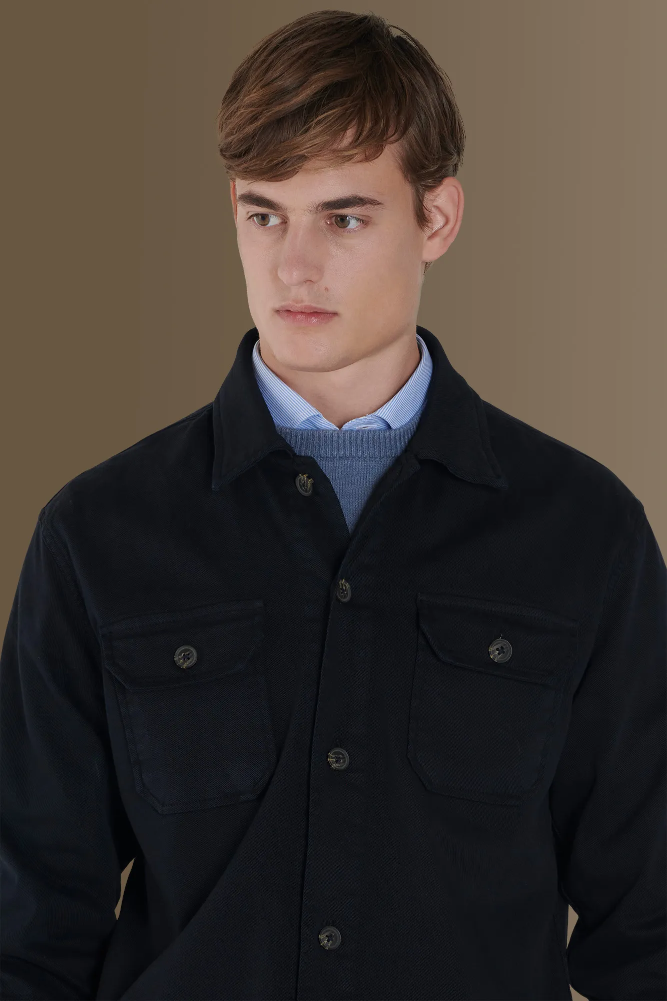 Overshirt uomo tinta unita tessuto costruzione twill