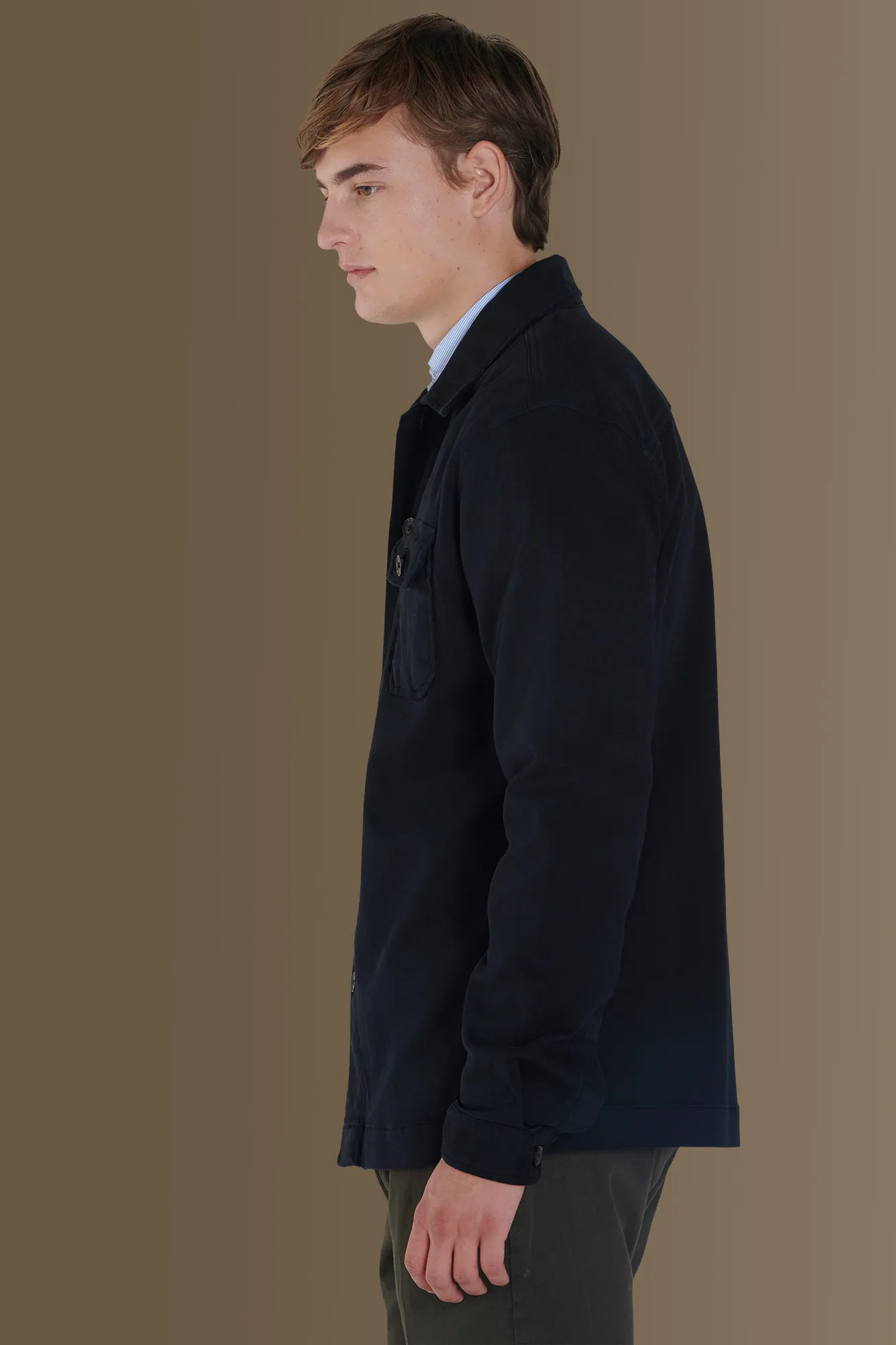 Overshirt uomo tinta unita tessuto costruzione twill