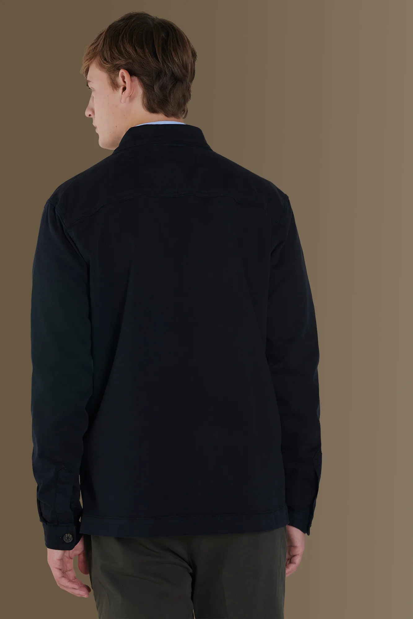 Overshirt uomo tinta unita tessuto costruzione twill