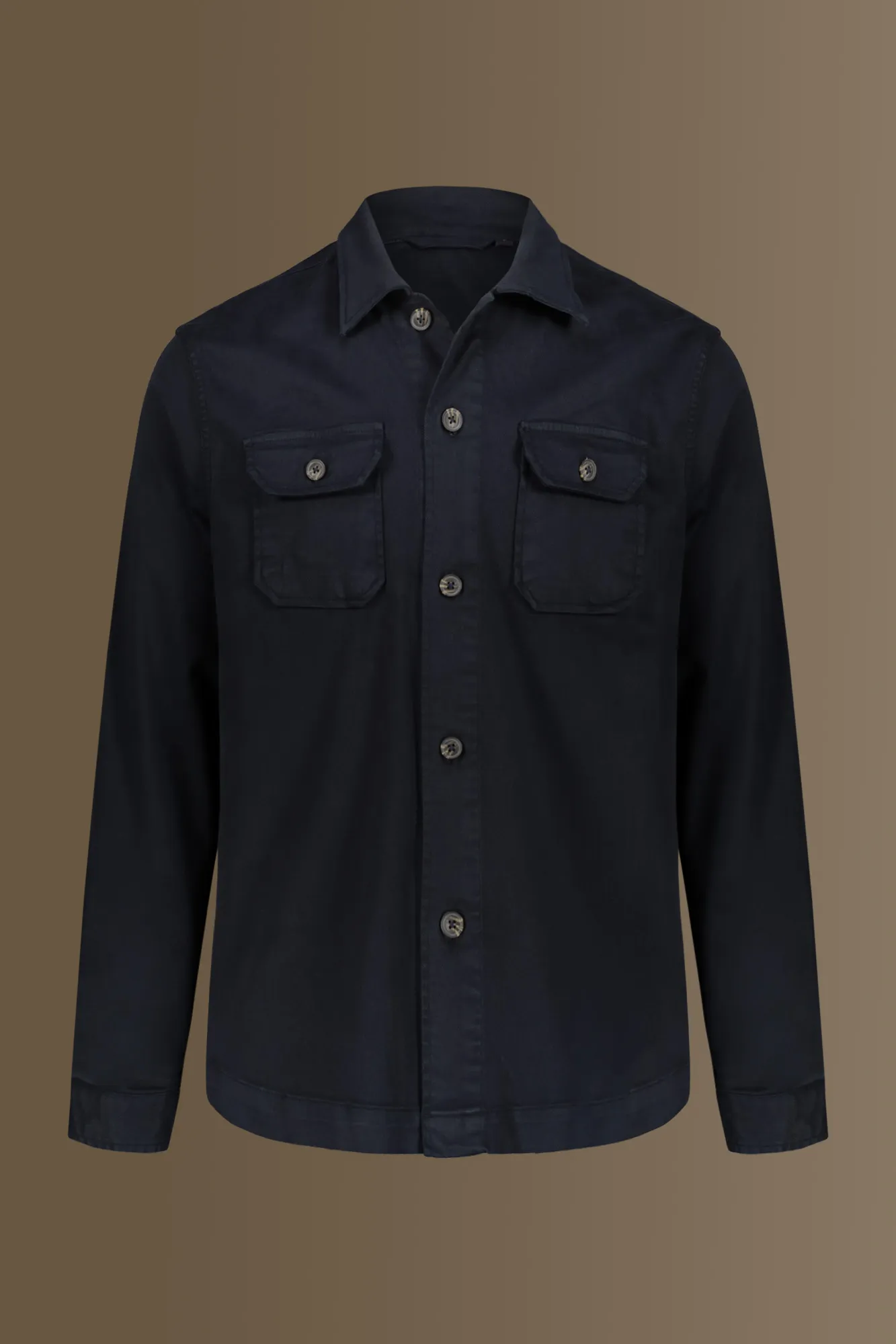 Overshirt uomo tinta unita tessuto costruzione twill