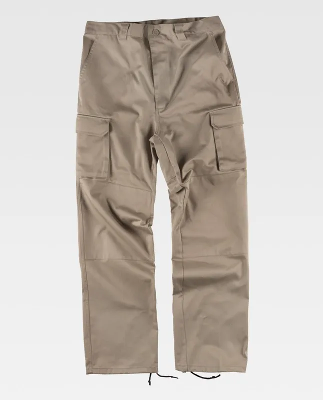 Pantaloni con rinforzi sul fondo e sulle ginocchia, senza elastico in vita, multi tasche beige