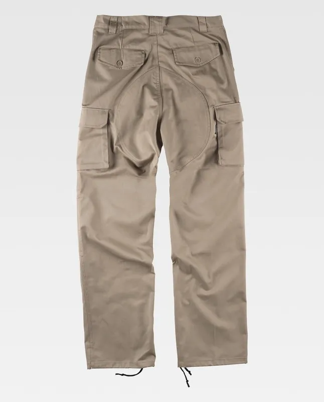 Pantaloni con rinforzi sul fondo e sulle ginocchia, senza elastico in vita, multi tasche beige