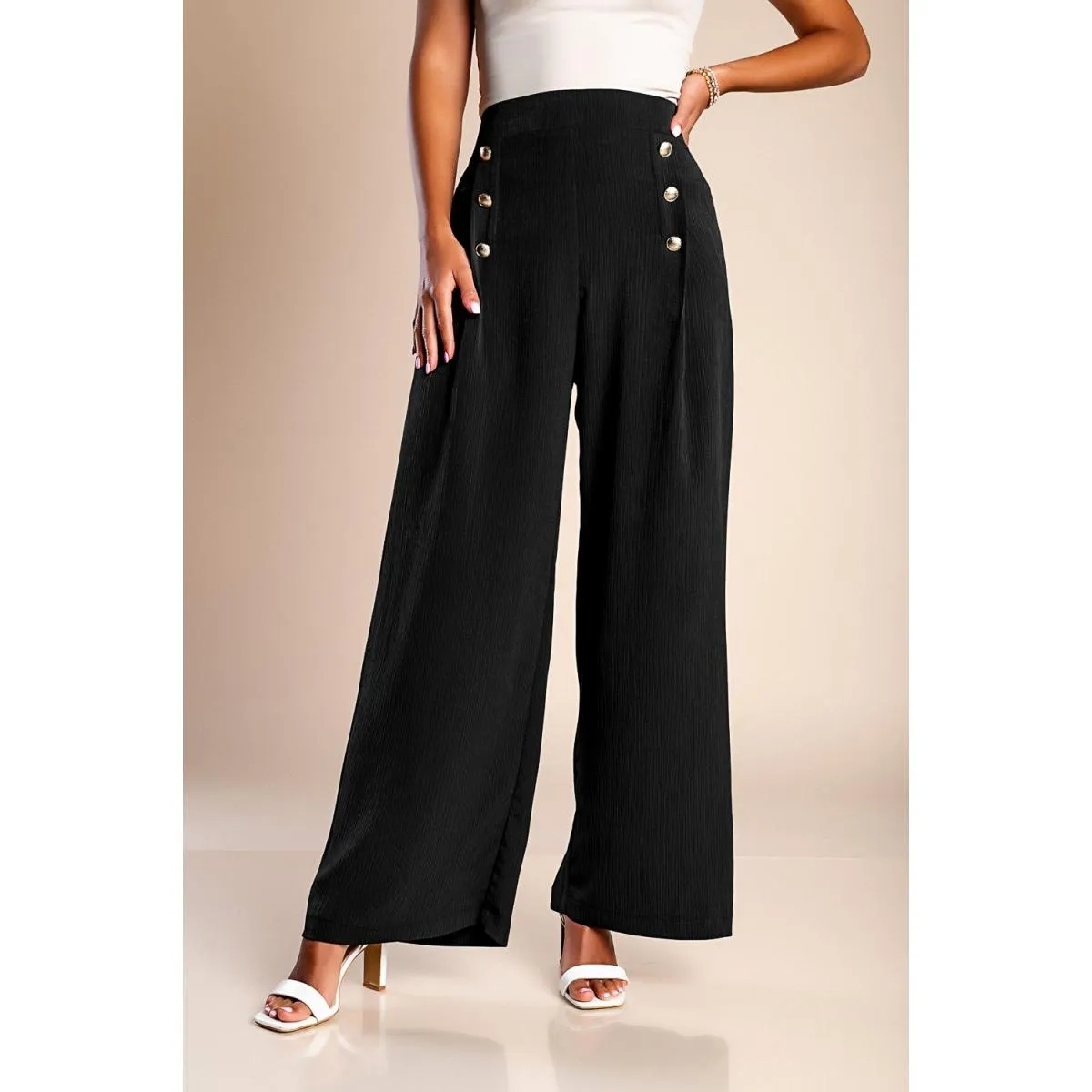 Pantaloni lunghi eleganti con bottoni, neri.