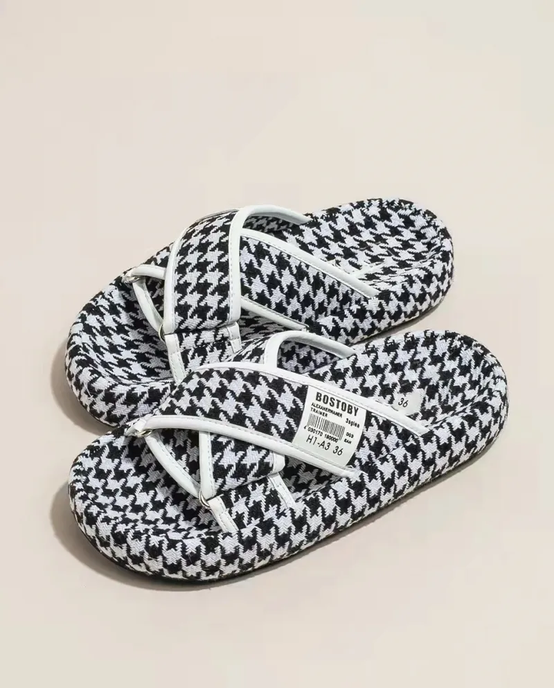 Pantofole con una sola parola retrò con suola spessa Abbigliamento esterno da donna Estate Nuovi sandali casual con motivo pied