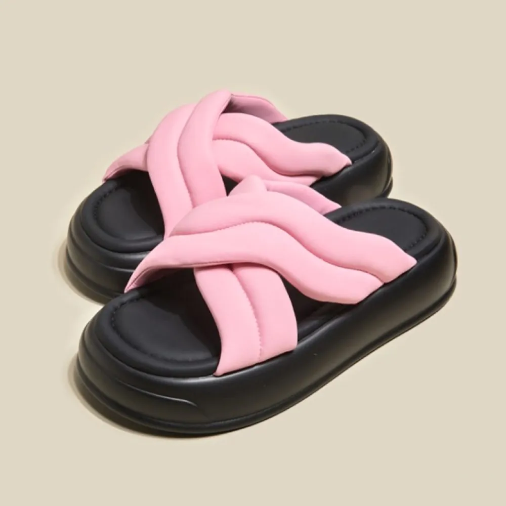 Pantofole da donna con suola spessa, nuovo stile estivo 2024, pantofole con plateau antiscivolo, rialzate e alla moda