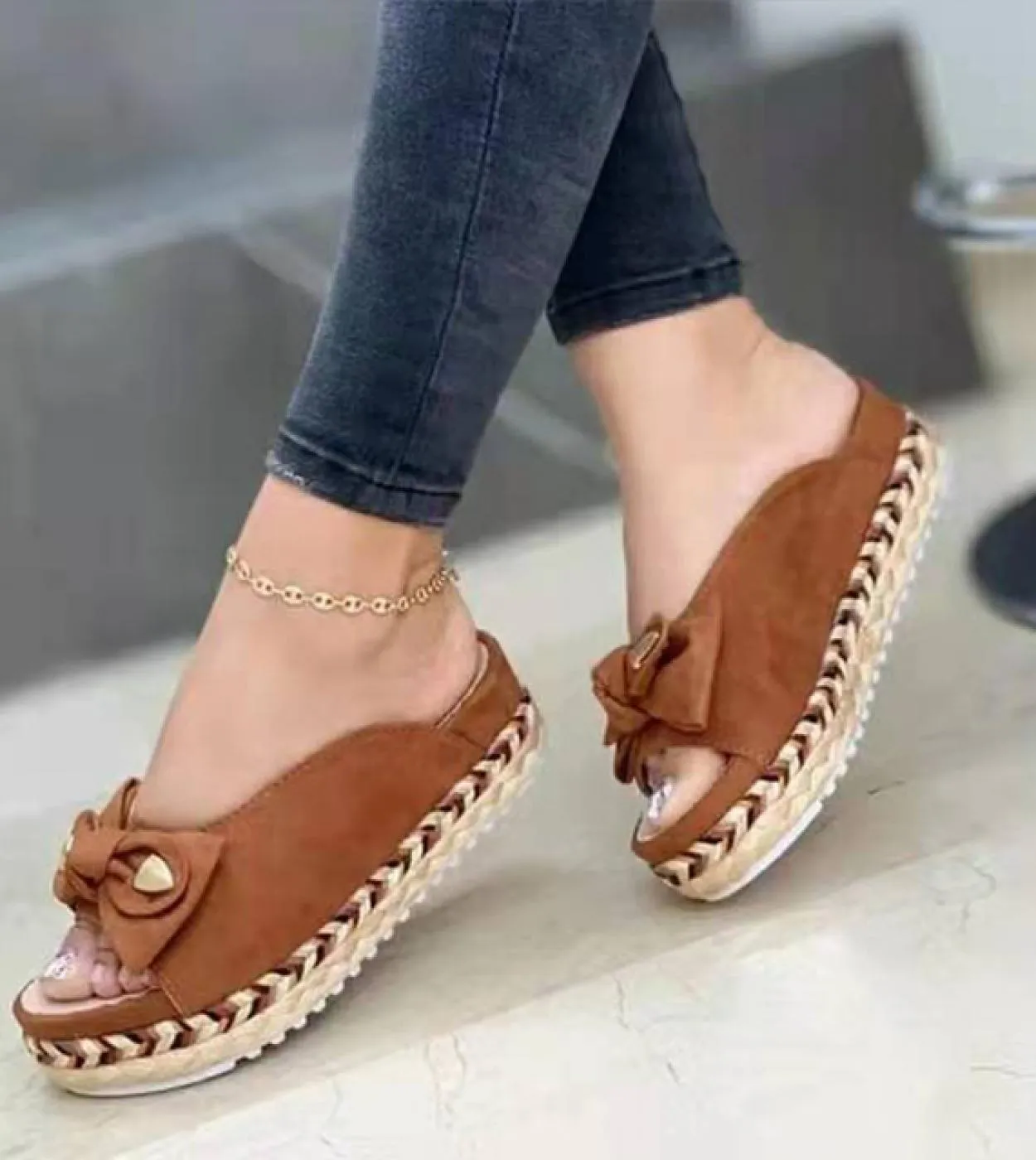 Pantofole da donna intrecciate con suola spessa Sandali da donna con cuciture morbide Sandali piatti comodi da donna Scarpe da s