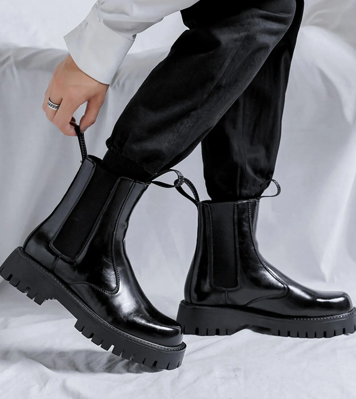 Pelle Walking Show Scarpe alte Stivali da motociclista in pelle Stivali Chelsea Primavera