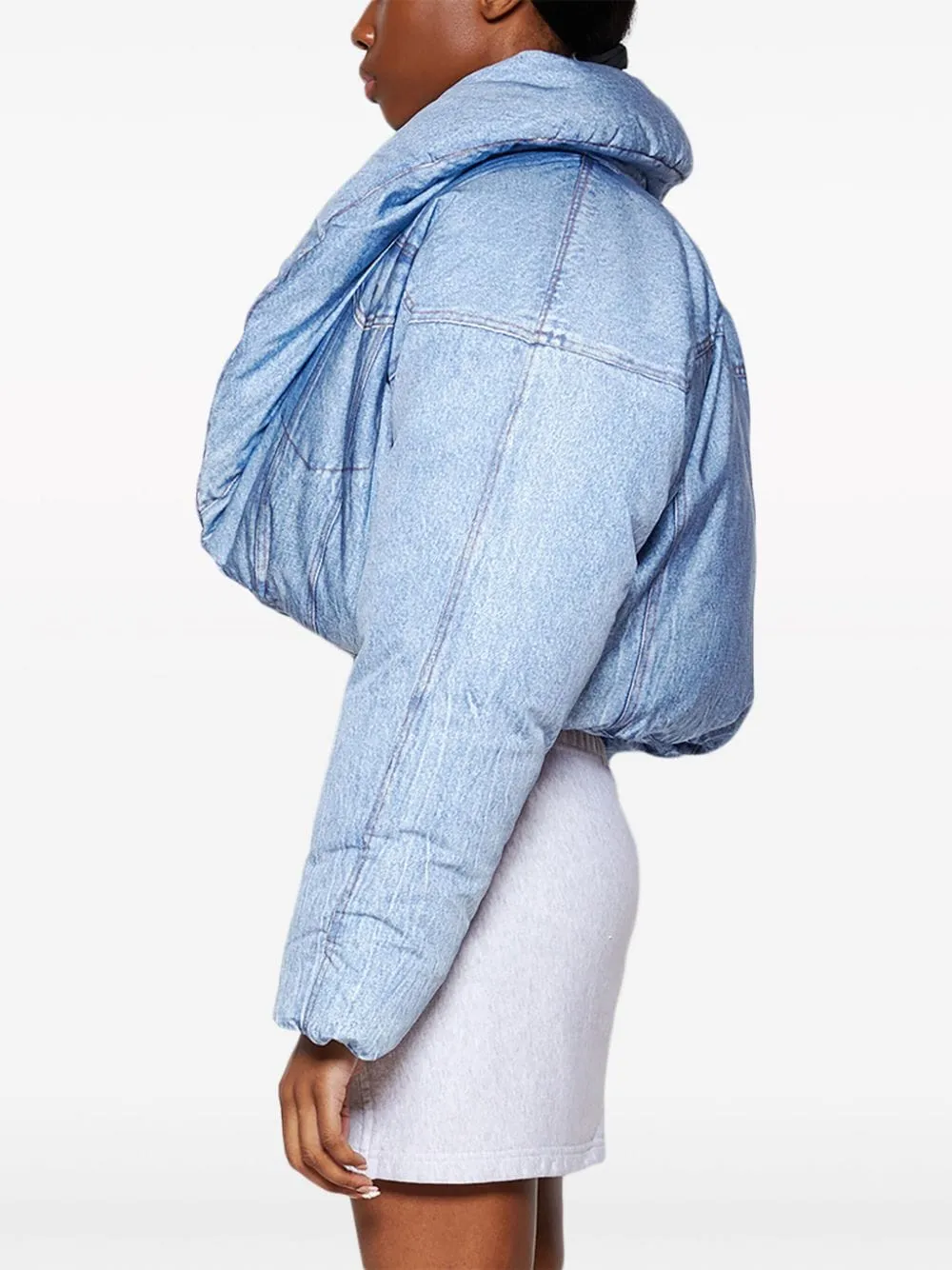 Piumino con stampa trompe l'oeil in azzurro - donna