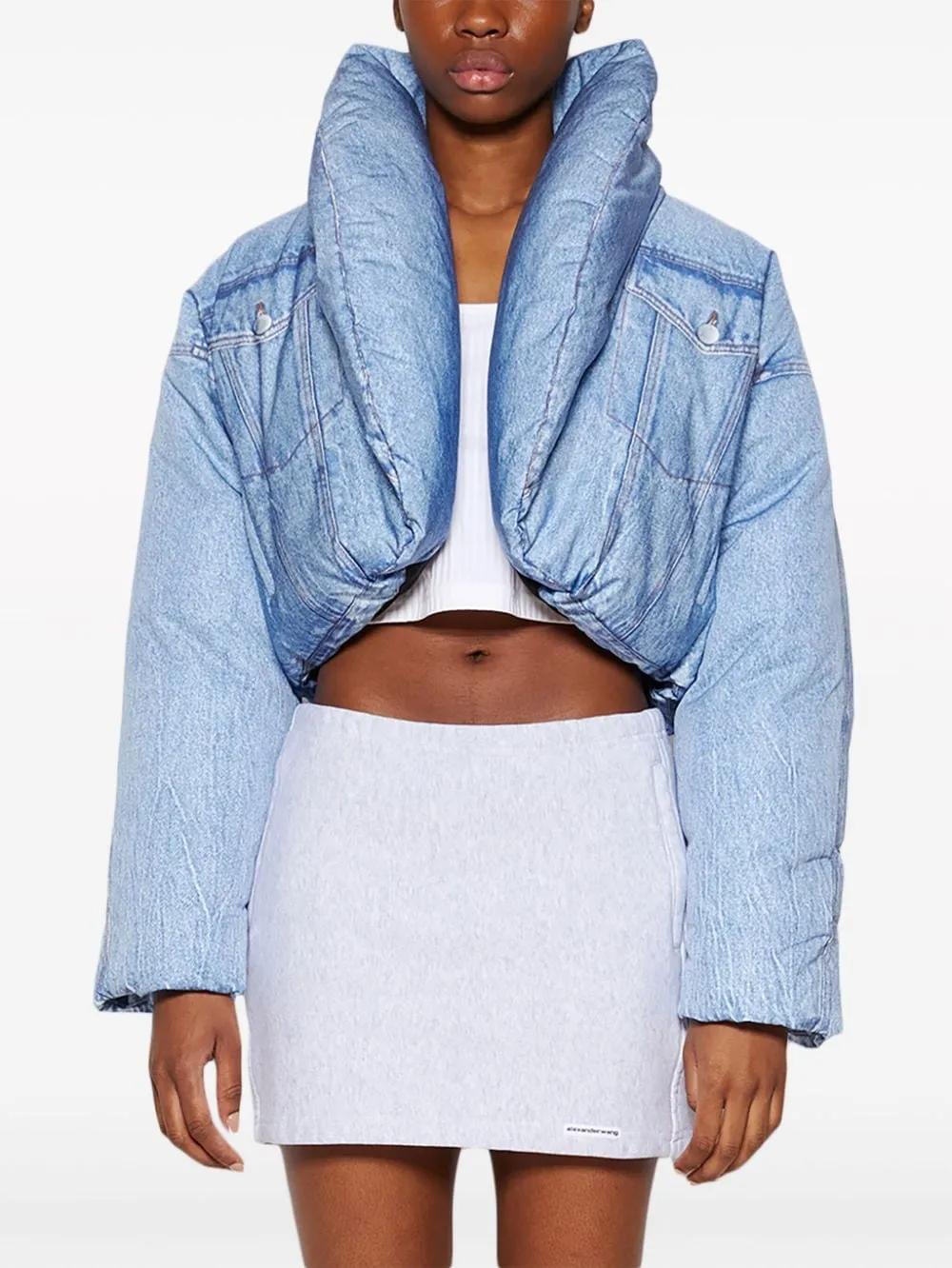 Piumino con stampa trompe l'oeil in azzurro - donna