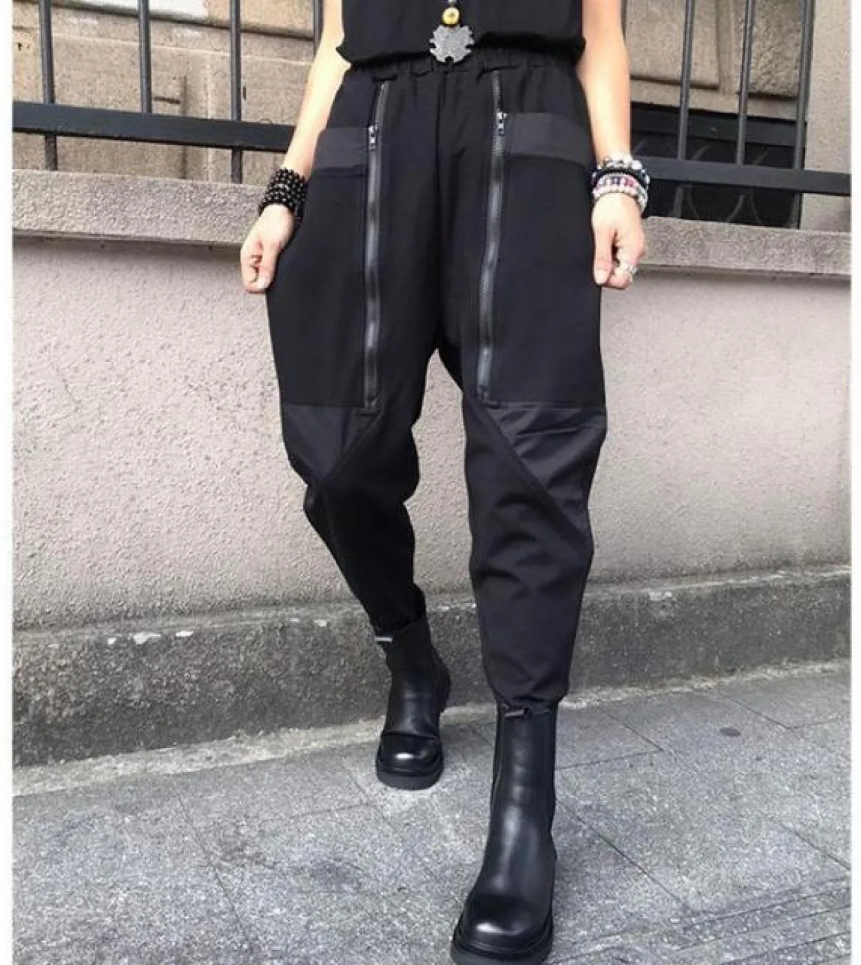 Primavera Autunno Nuove Donne di Modo Elastico In Vita Pantaloni Harem Casual Doppia Tasca Con Cerniera Design Alla Caviglia Pan