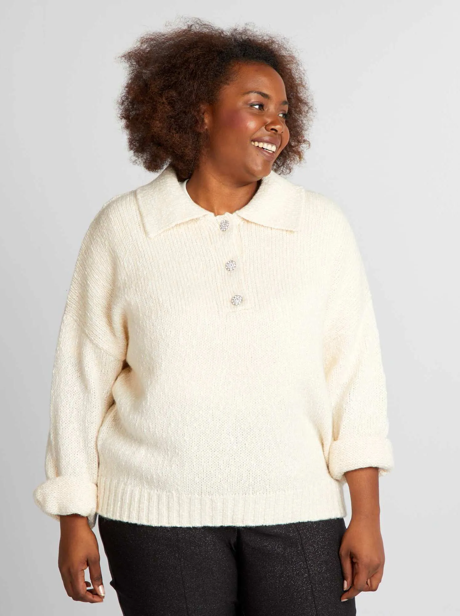 Pullover a maglia spessa - BEIGE