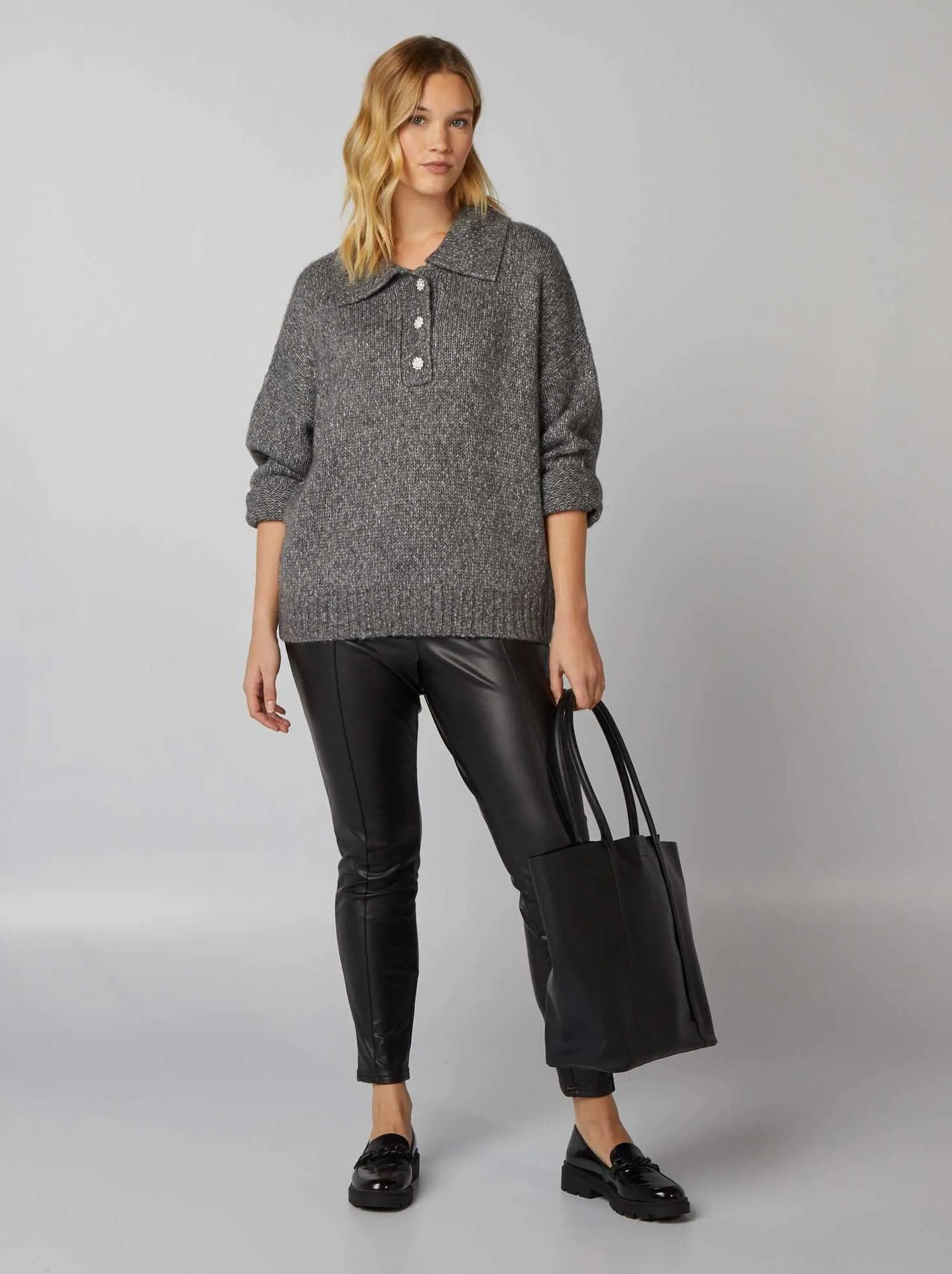 Pullover a maglia spessa - GRIGIO