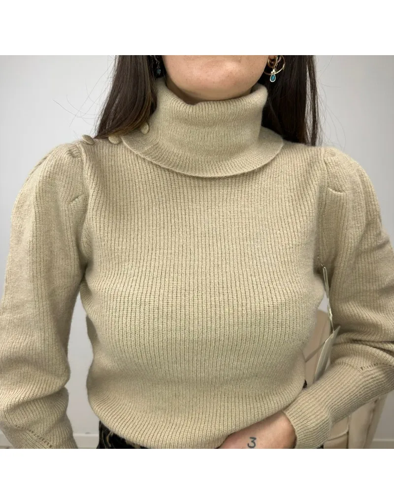 PULLOVER A SBUFFO CON BOTTONCINI BEIGE