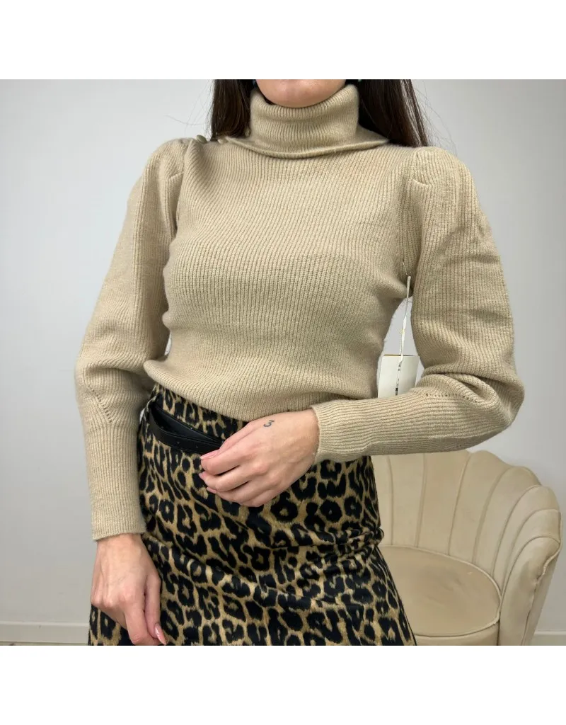 PULLOVER A SBUFFO CON BOTTONCINI BEIGE
