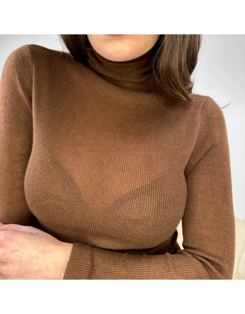 PULLOVER IN FILO DOLCEVITA MARRONE