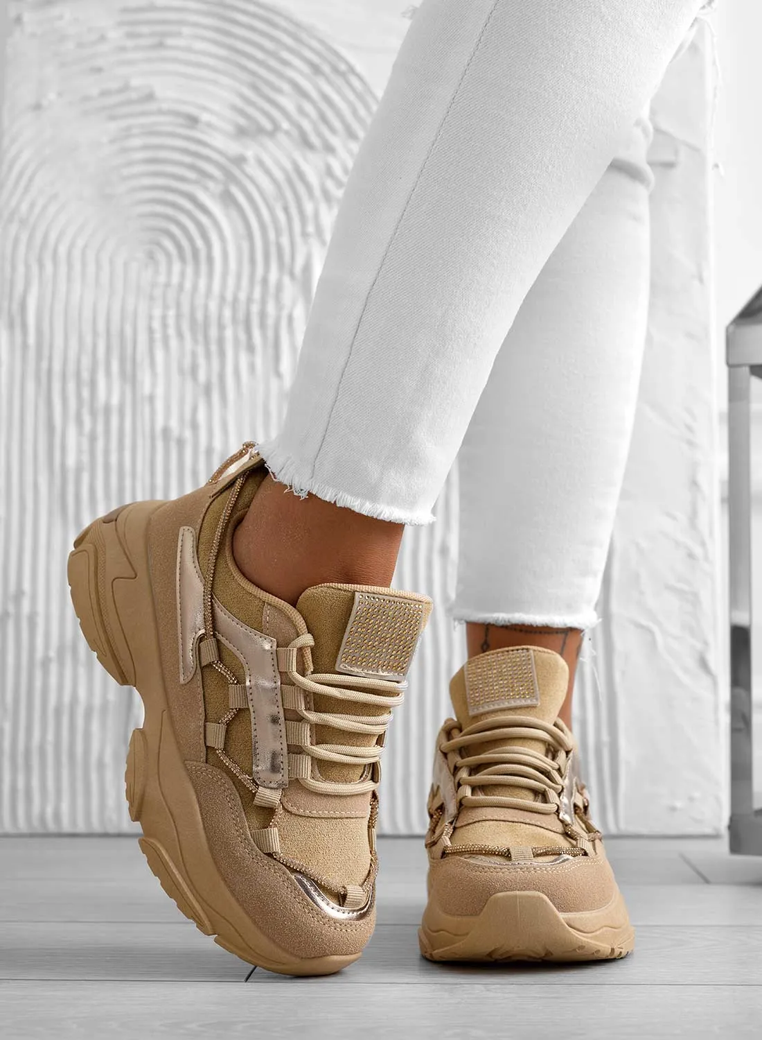 ROSITA - Sneakers fango con suola alta e strass