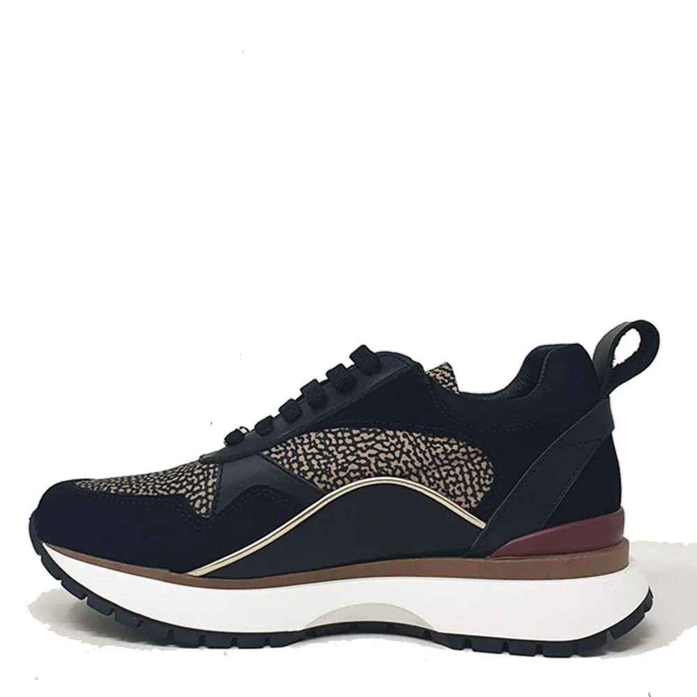 Scarpe Donna BORBONESE Sneakers Running in Pelle Nera con Inserti in Tessuto OP Naturale