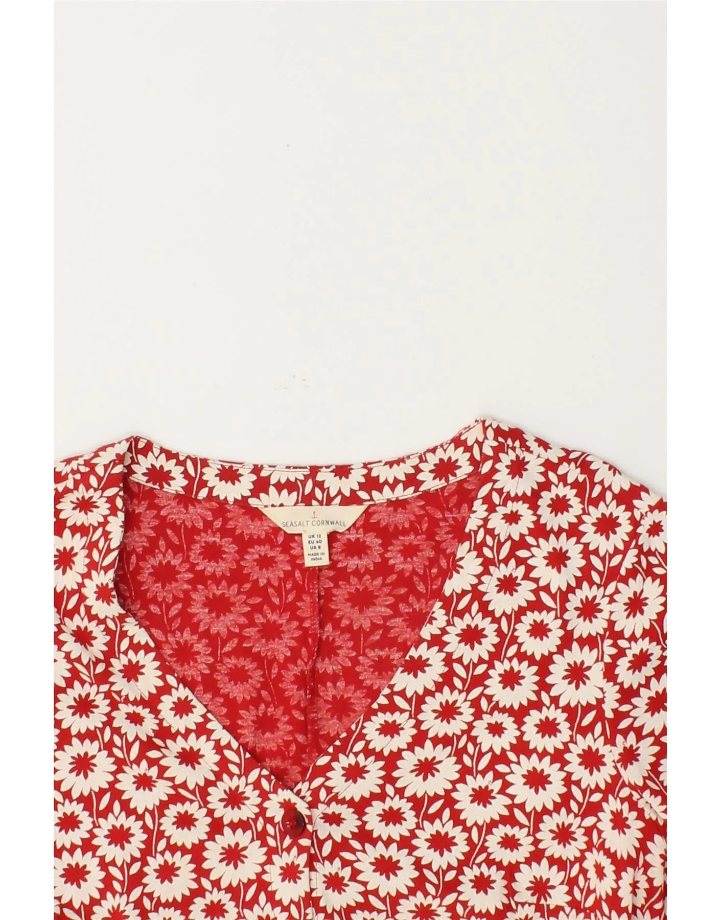 SEASALT CORNWALL Womens Short Sleeves Shirt Dress UK 12 Medium Red Floral